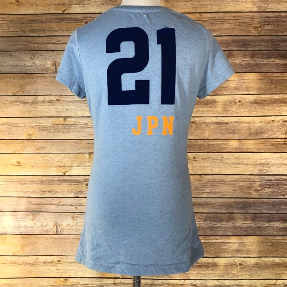 Superdry Blue Flocked Rockets Logo V Neck Tee - Picture 2 of 8